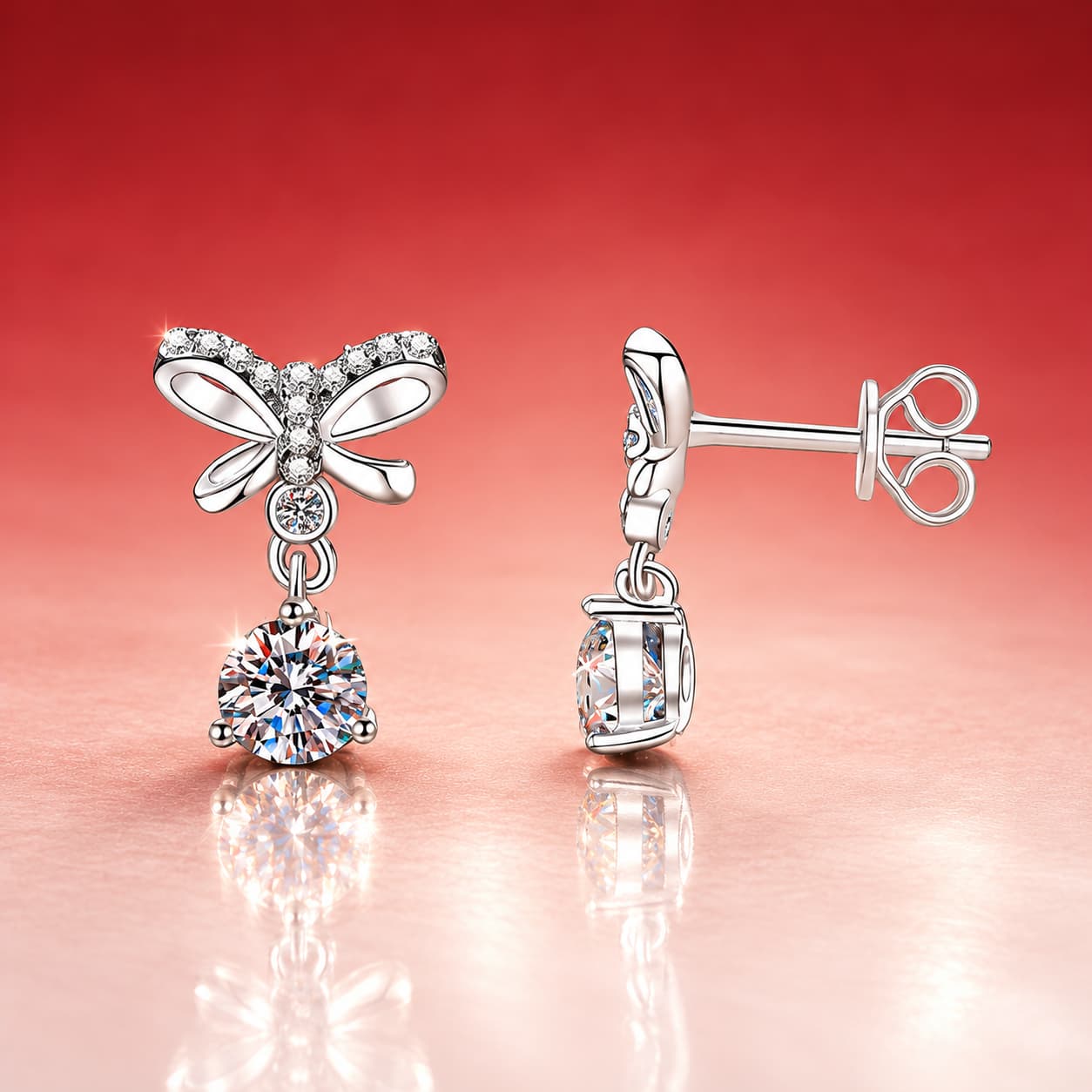 Bow-and-Stone Drop Earrings — 925 Sterling Silver — image 1