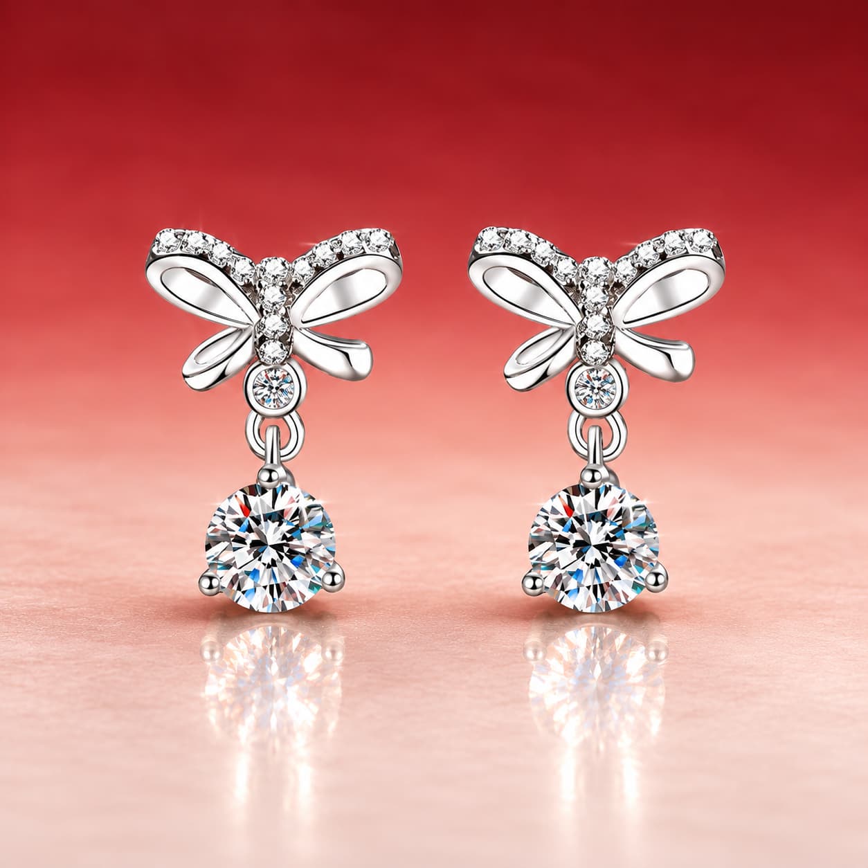 Bow-and-Stone Drop Earrings — 925 Sterling Silver — image 3