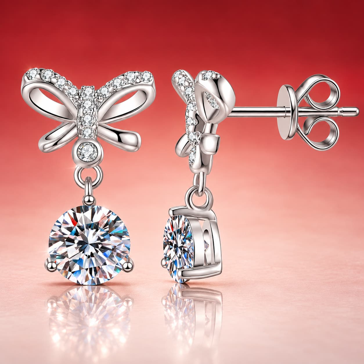 Bow-and-Stone Drop Earrings — 925 Sterling Silver — image 4
