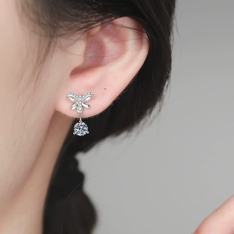 Bow-and-Stone Drop Earrings — 925 Sterling Silver — image 2