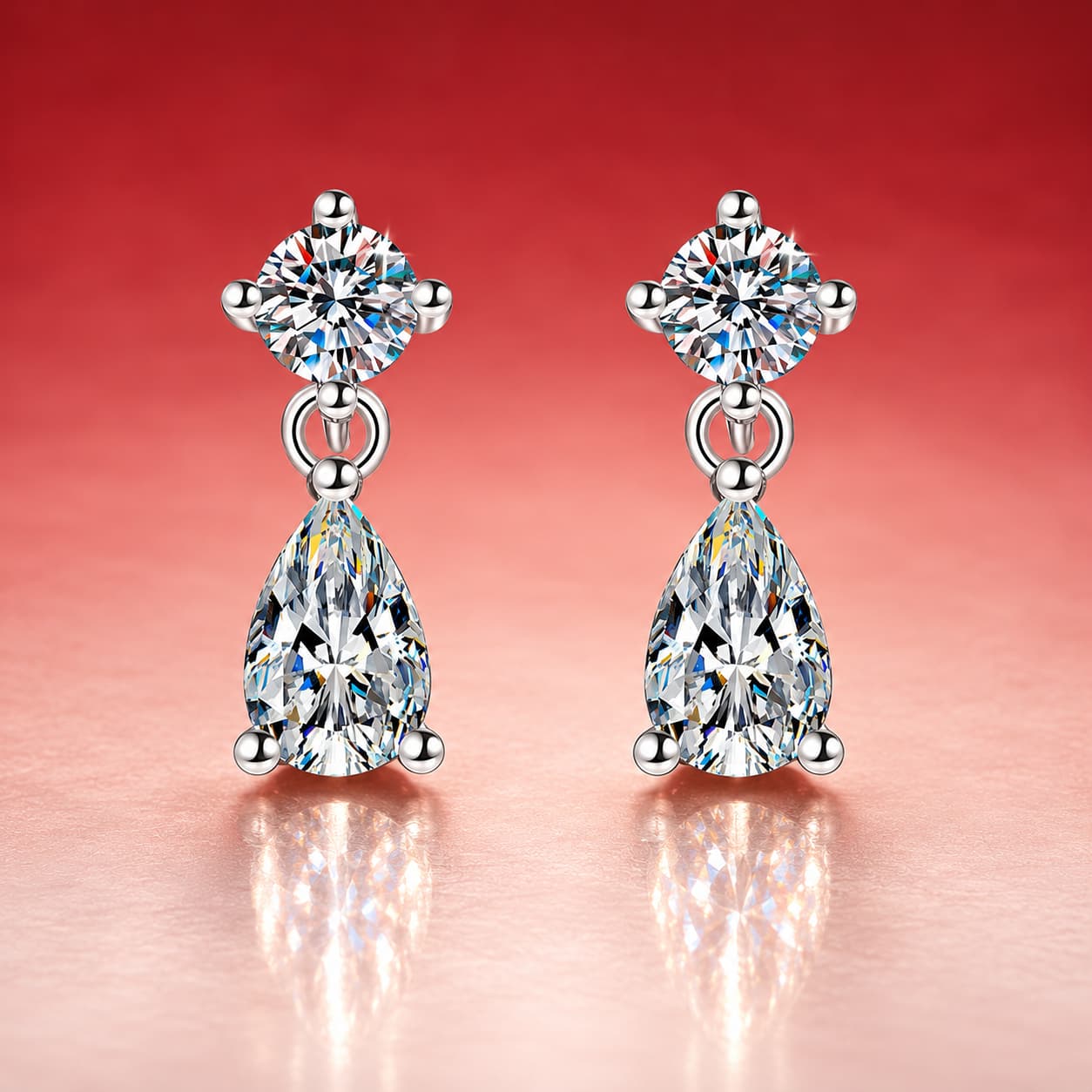 Round-and-Pear Drop Earrings — 925 Sterling Silver — image 1