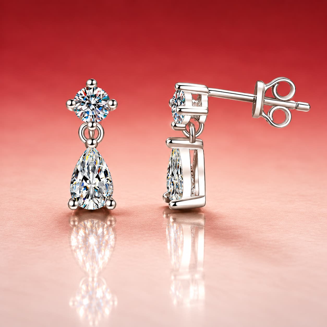 Round-and-Pear Drop Earrings — 925 Sterling Silver — image 3