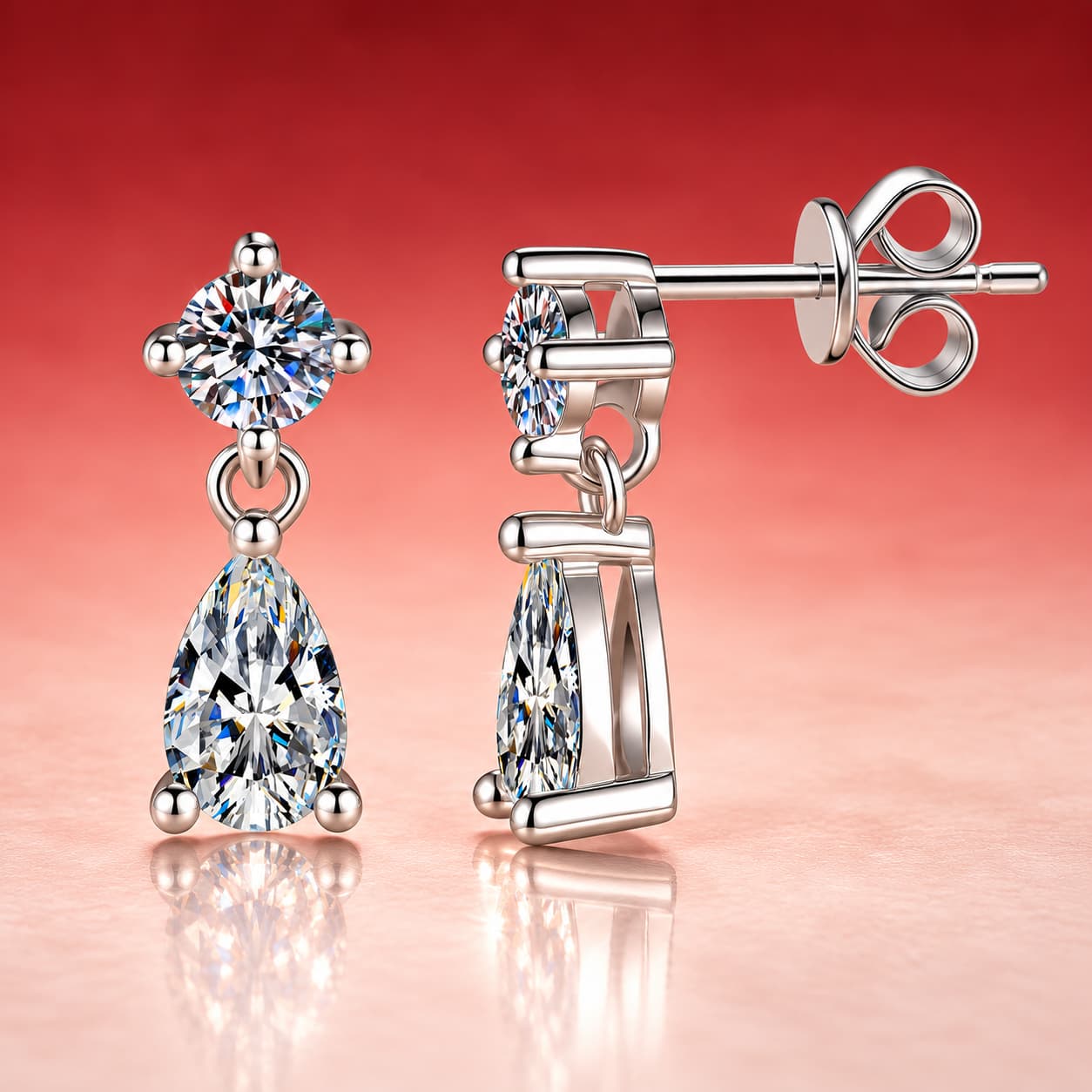 Round-and-Pear Drop Earrings — 925 Sterling Silver — image 4
