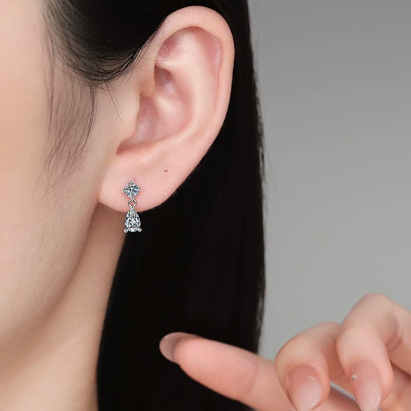 Round-and-Pear Drop Earrings — 925 Sterling Silver — image 2