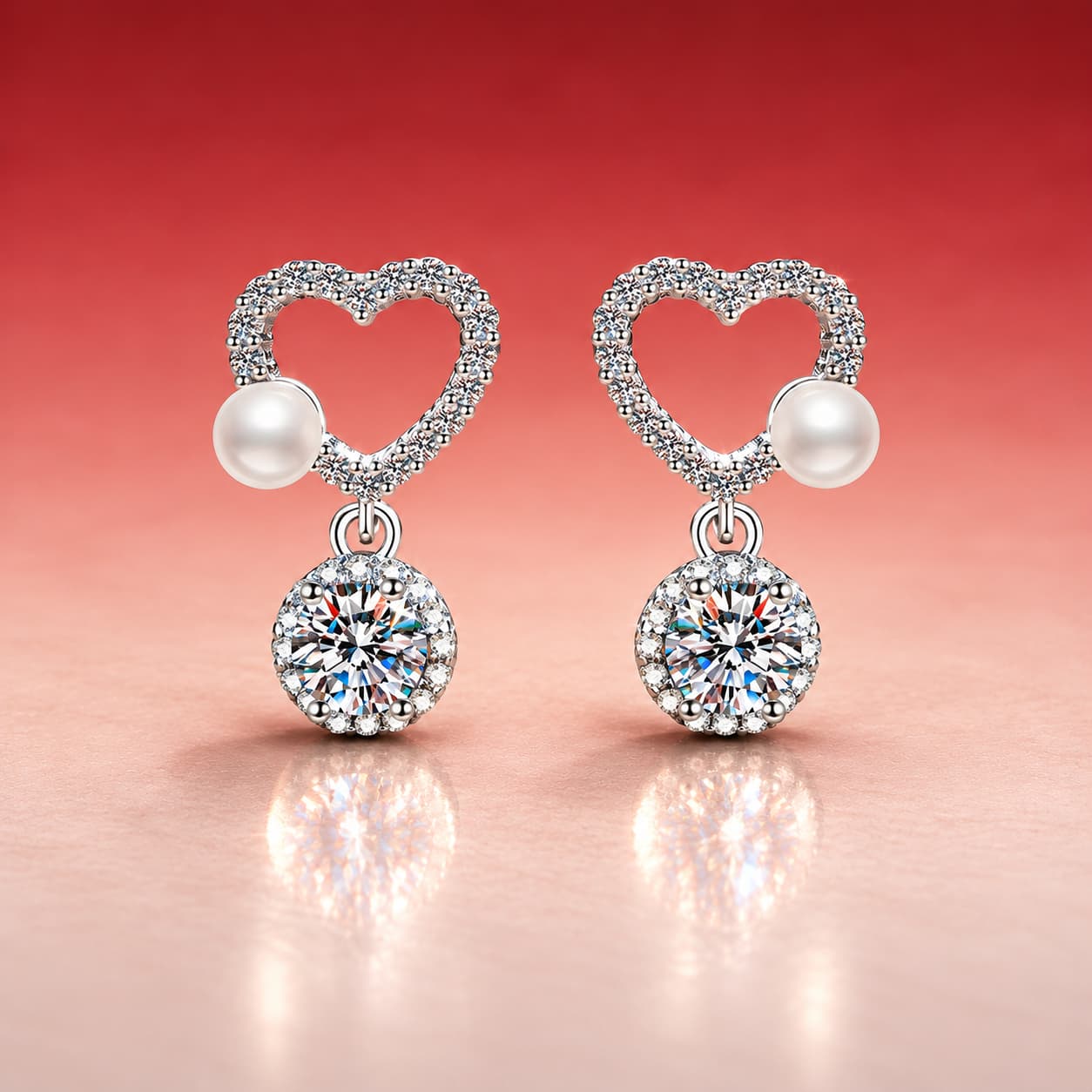 Pearl Heart-Drop Earrings — 925 Sterling Silver — image 1