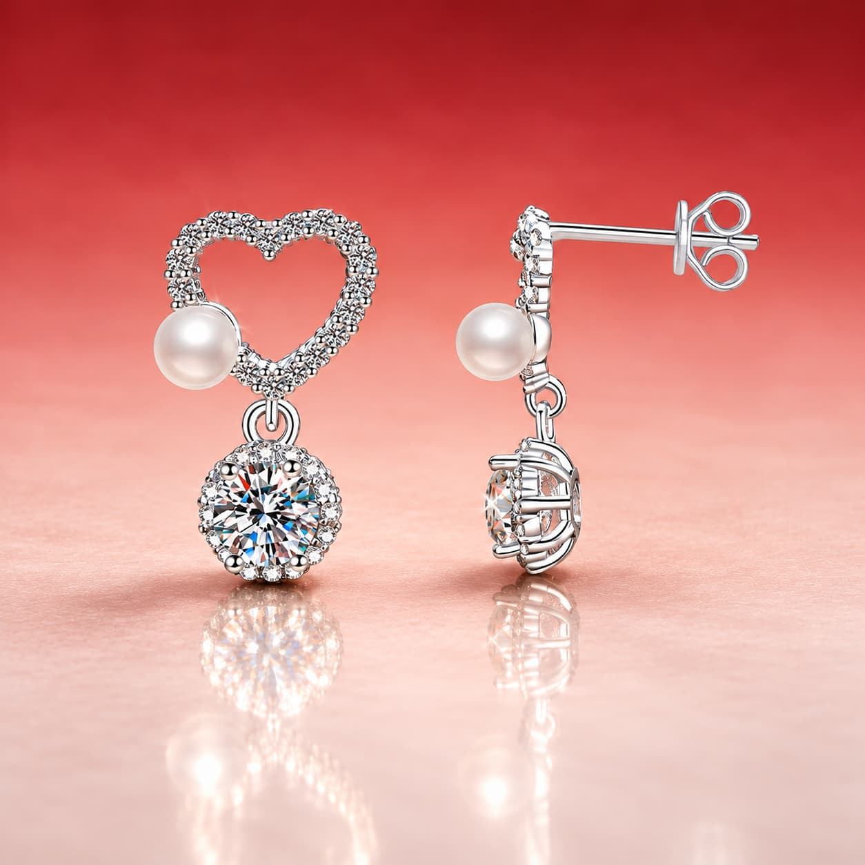 Pearl Heart-Drop Earrings — 925 Sterling Silver — image 3
