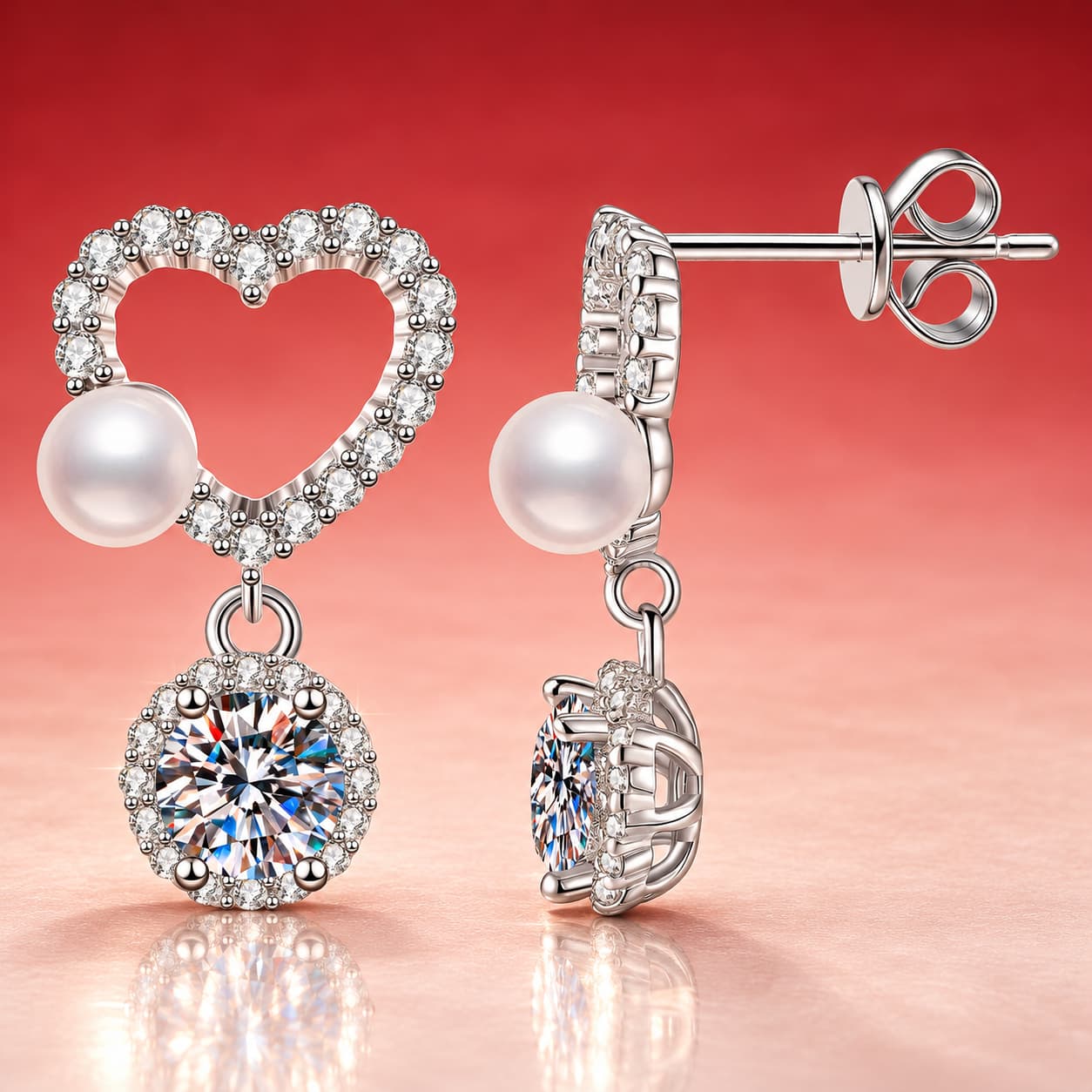 Pearl Heart-Drop Earrings — 925 Sterling Silver — image 4