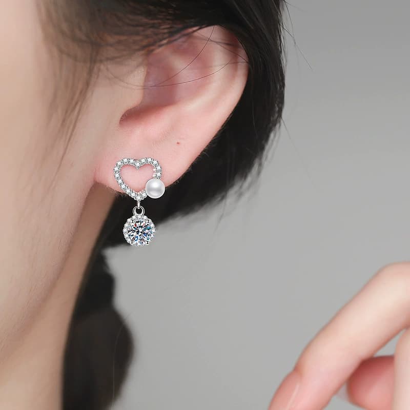 Pearl Heart-Drop Earrings — 925 Sterling Silver — image 2