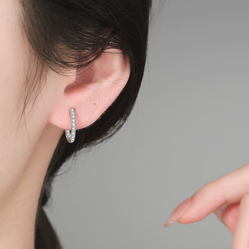 Pavé Huggie Hoop Earrings — 925 Sterling Silver — image 2