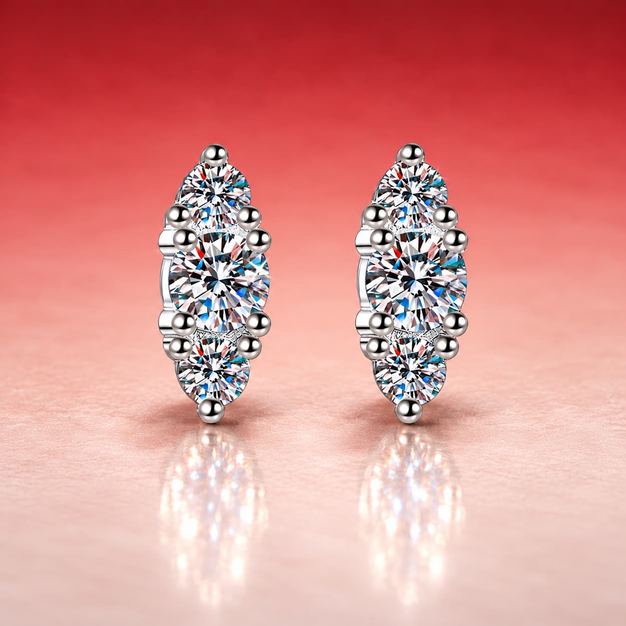 Three-Stone Cluster Stud Earrings — 925 Sterling Silver — image 3