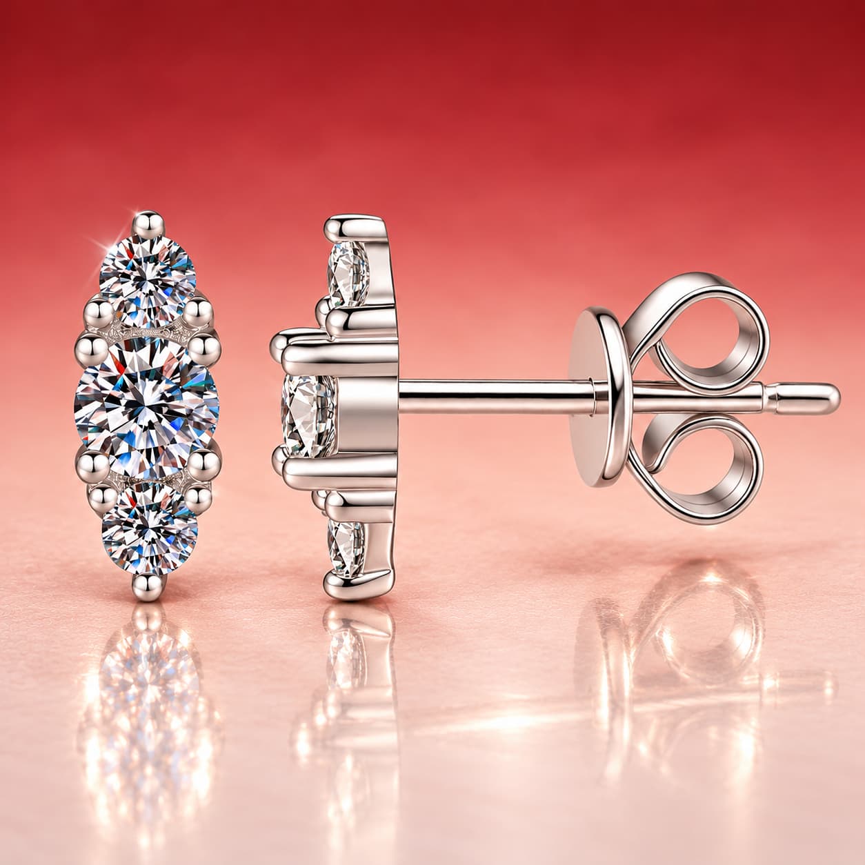 Three-Stone Cluster Stud Earrings — 925 Sterling Silver — image 4