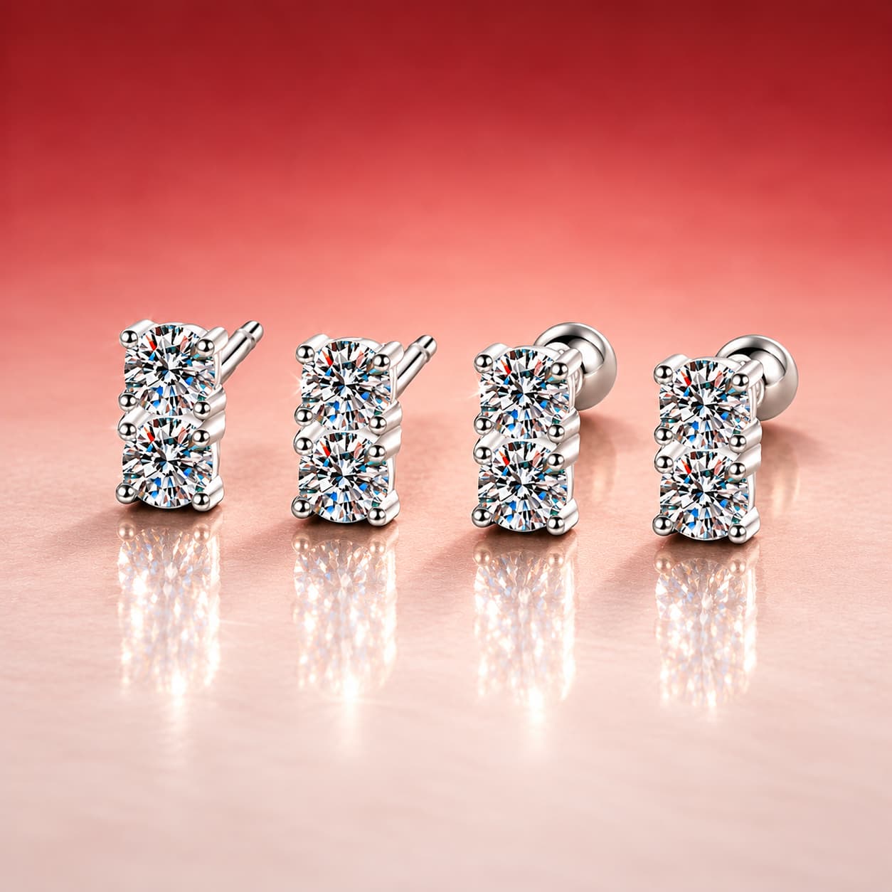 Two-Stone Rectangular Stud Earrings — 925 Sterling Silver — image 1