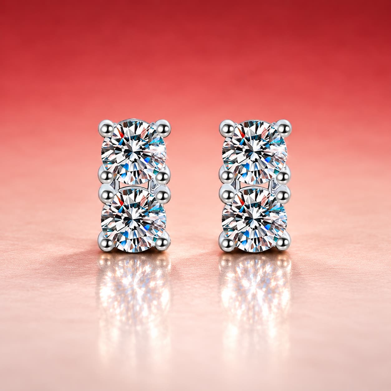 Two-Stone Rectangular Stud Earrings — 925 Sterling Silver — image 3