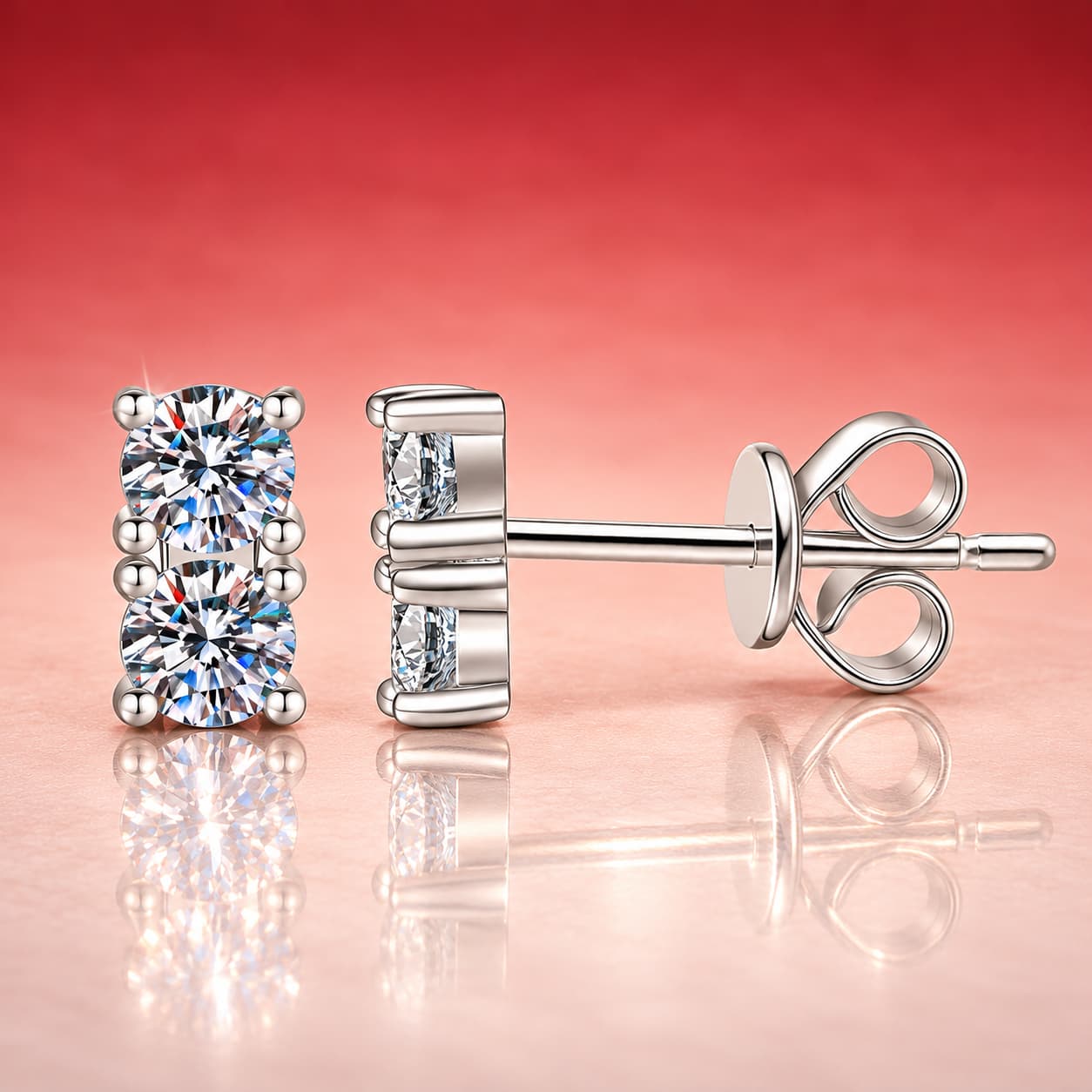 Two-Stone Rectangular Stud Earrings — 925 Sterling Silver — image 4