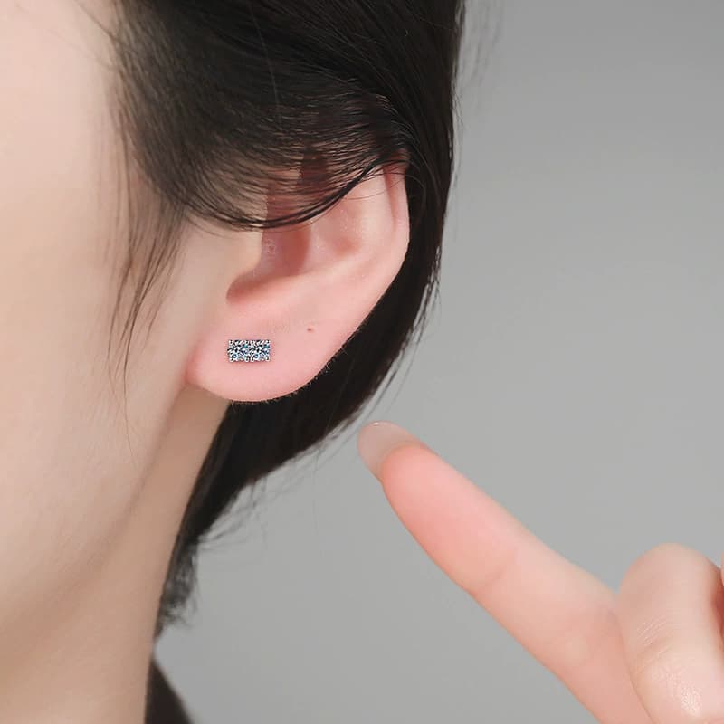 Two-Stone Rectangular Stud Earrings — 925 Sterling Silver — image 2