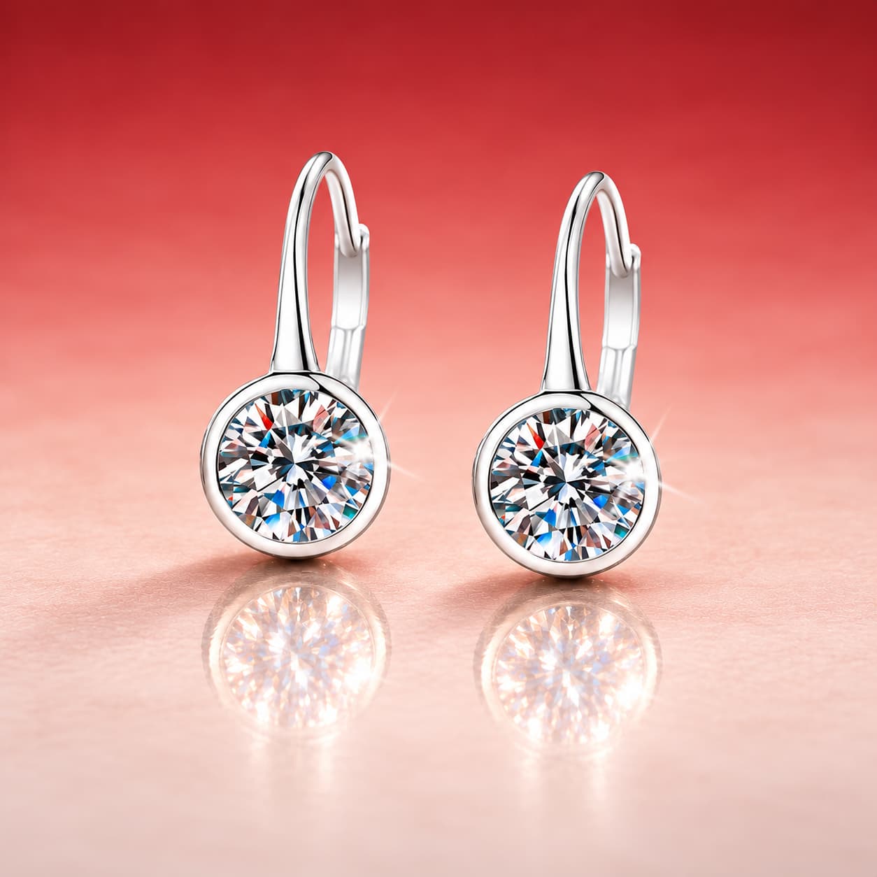 Round-Bezel Drop Earrings — 925 Sterling Silver — image 1