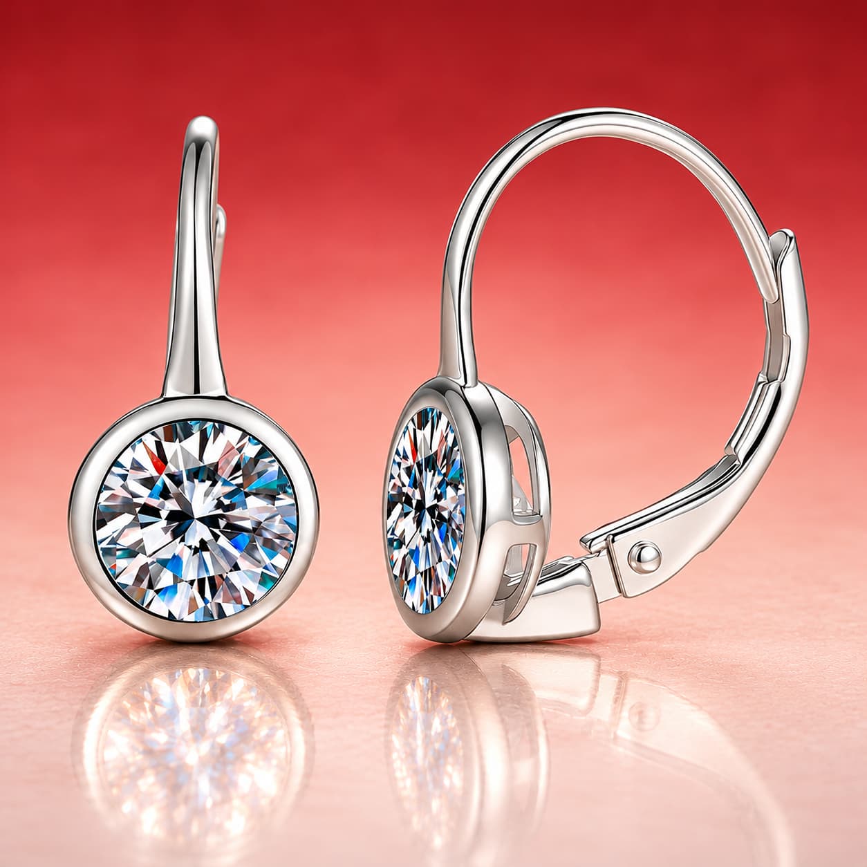 Round-Bezel Drop Earrings — 925 Sterling Silver — image 4