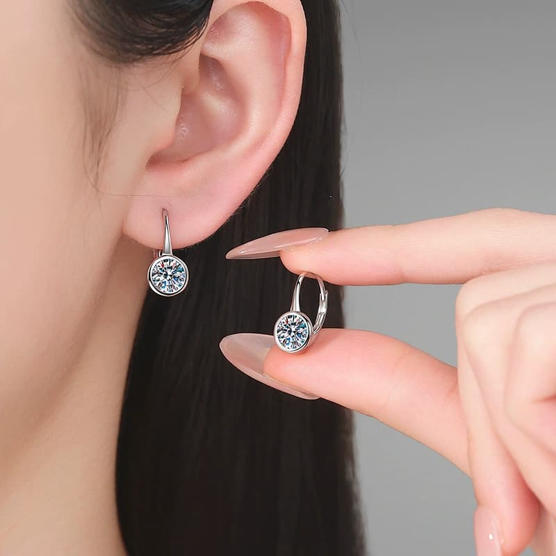 Round-Bezel Drop Earrings — 925 Sterling Silver — image 2