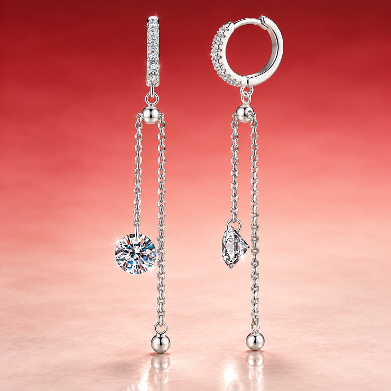 Chain-Drop Huggie Earrings — 925 Sterling Silver — image 4