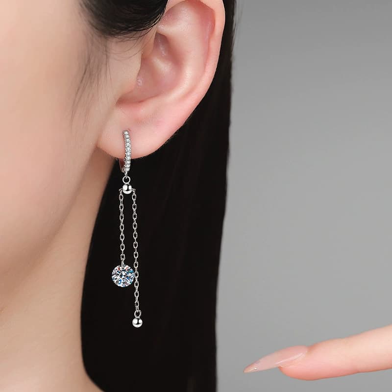 Chain-Drop Huggie Earrings — 925 Sterling Silver — image 2
