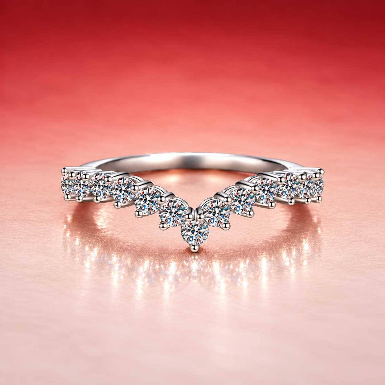 V-Shaped Pavé Band Ring — 925 Sterling Silver — image 1