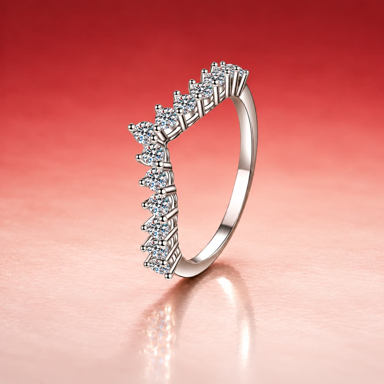 V-Shaped Pavé Band Ring — 925 Sterling Silver — image 3