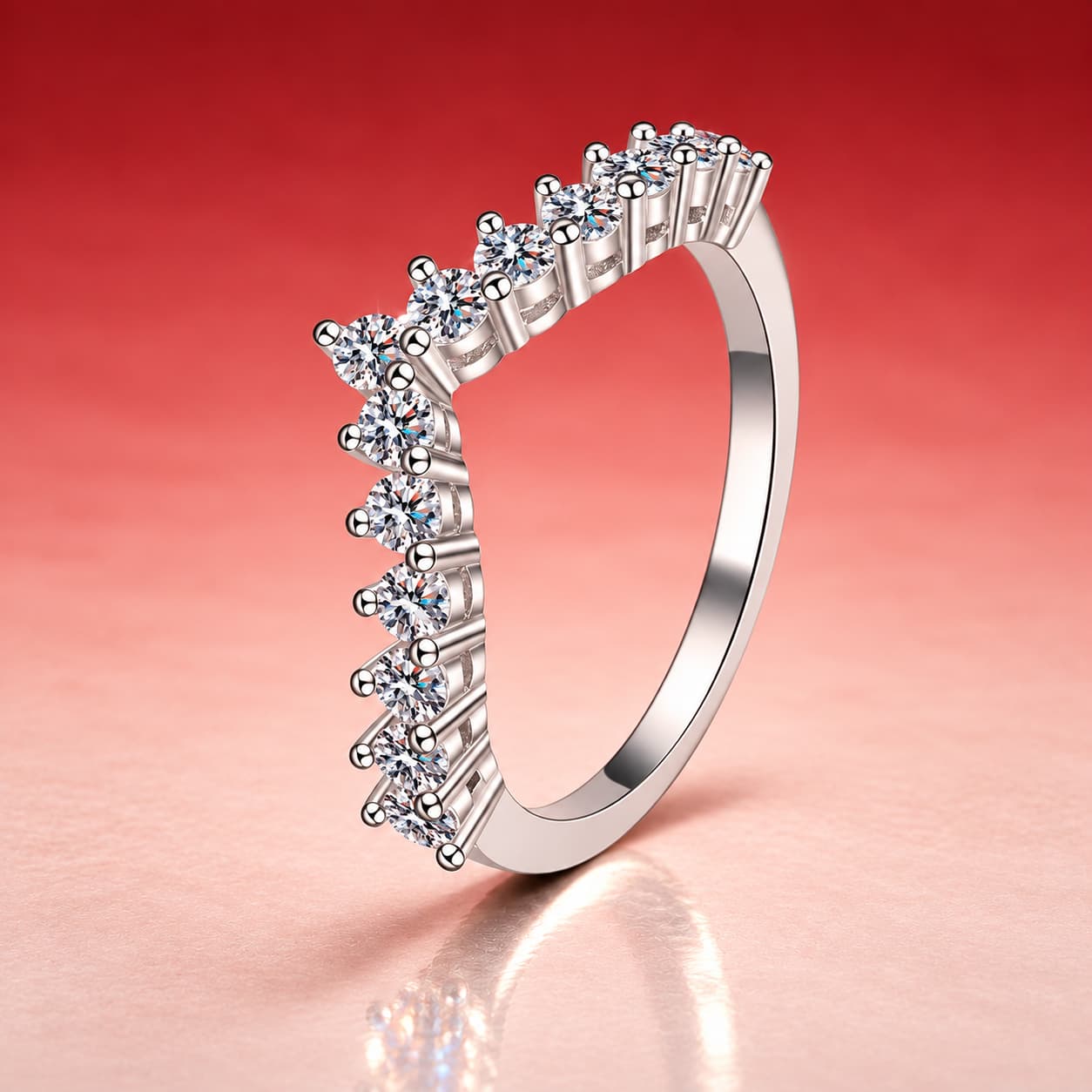 V-Shaped Pavé Band Ring — 925 Sterling Silver — image 4