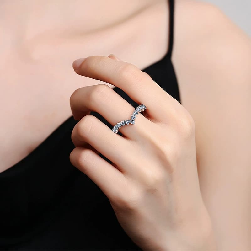 V-Shaped Pavé Band Ring — 925 Sterling Silver — image 2