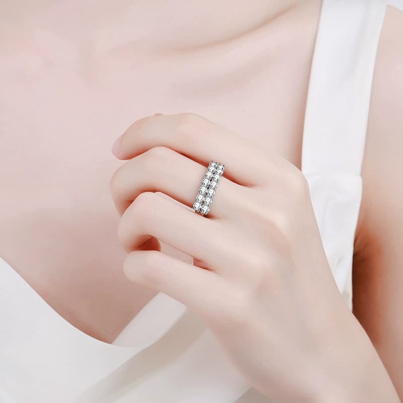 Wide Multi-Row Stone Band Ring — 925 Sterling Silver — image 2