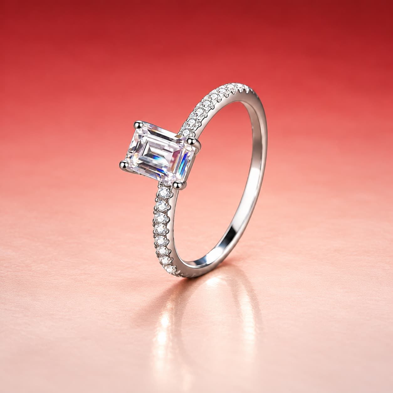 Rectangular-Cut Pavé-Shoulder Ring — 925 Sterling Silver — image 1