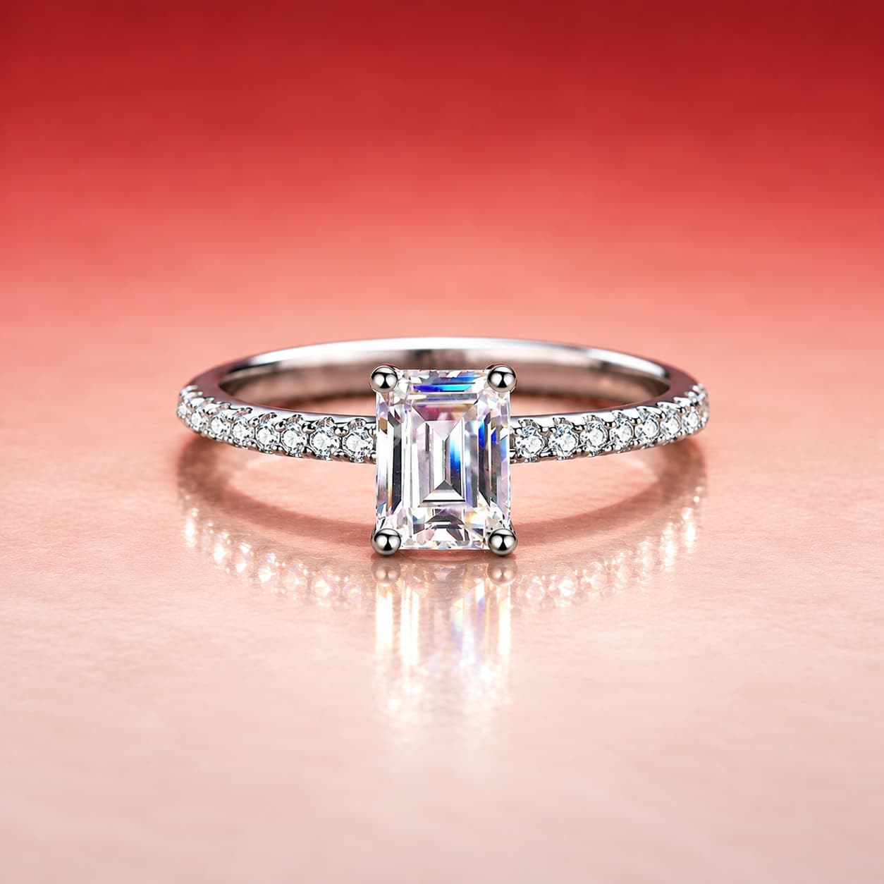 Rectangular-Cut Pavé-Shoulder Ring — 925 Sterling Silver — image 3