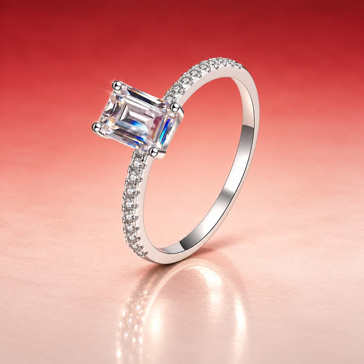 Rectangular-Cut Pavé-Shoulder Ring — 925 Sterling Silver — image 4