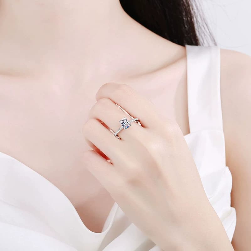 Rectangular-Cut Pavé-Shoulder Ring — 925 Sterling Silver — image 2
