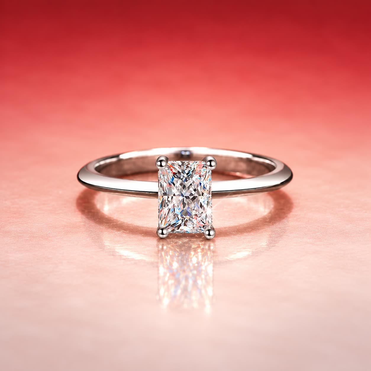 Rectangular-Cut Solitaire Ring — 925 Sterling Silver — image 1