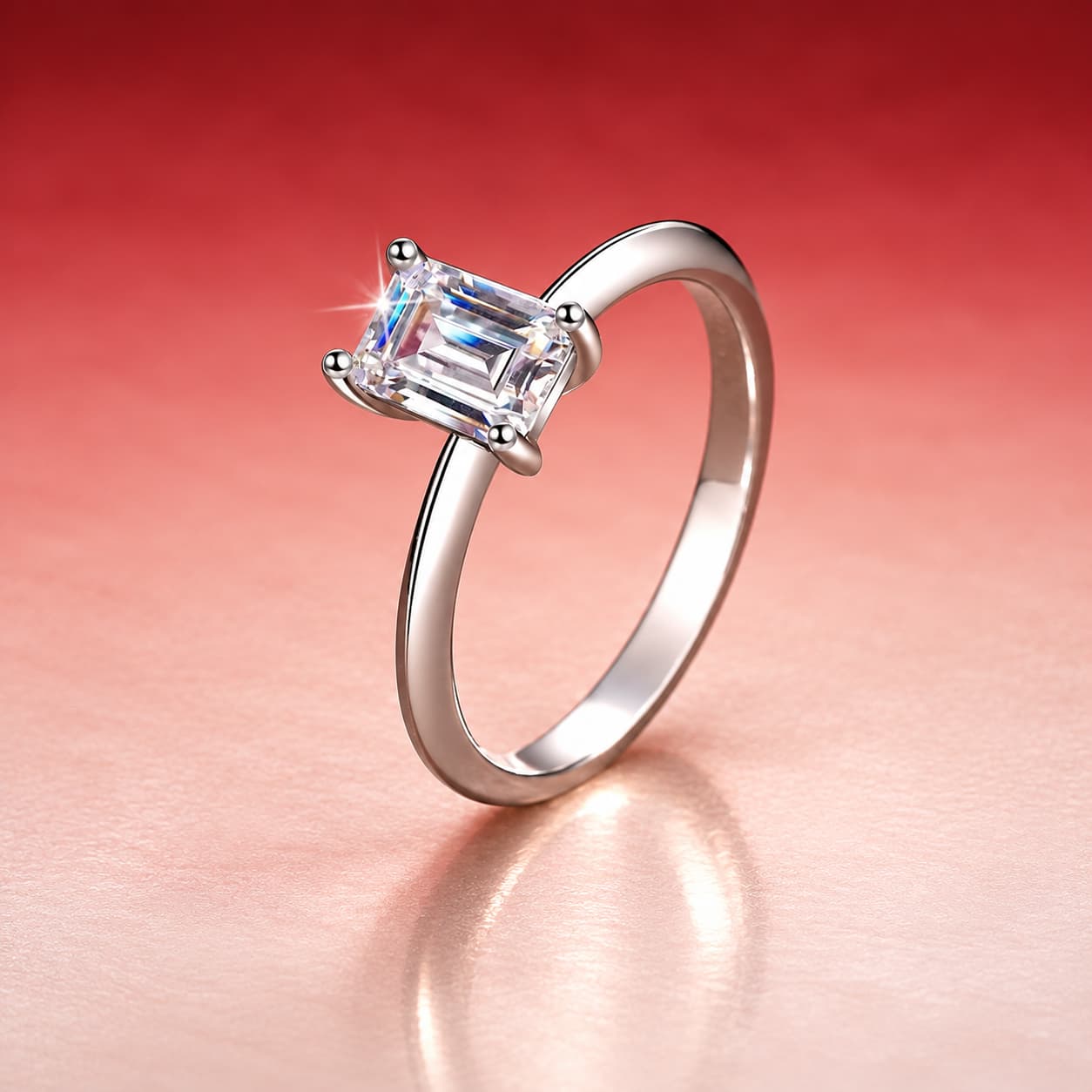 Rectangular-Cut Solitaire Ring — 925 Sterling Silver — image 3