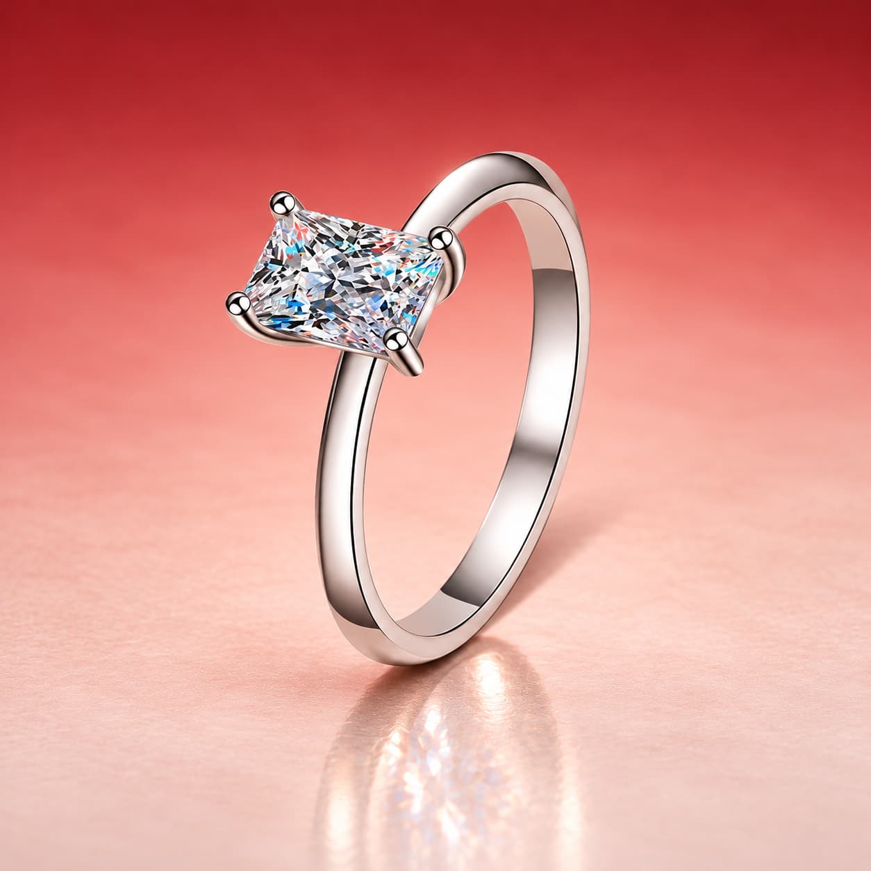 Rectangular-Cut Solitaire Ring — 925 Sterling Silver — image 4