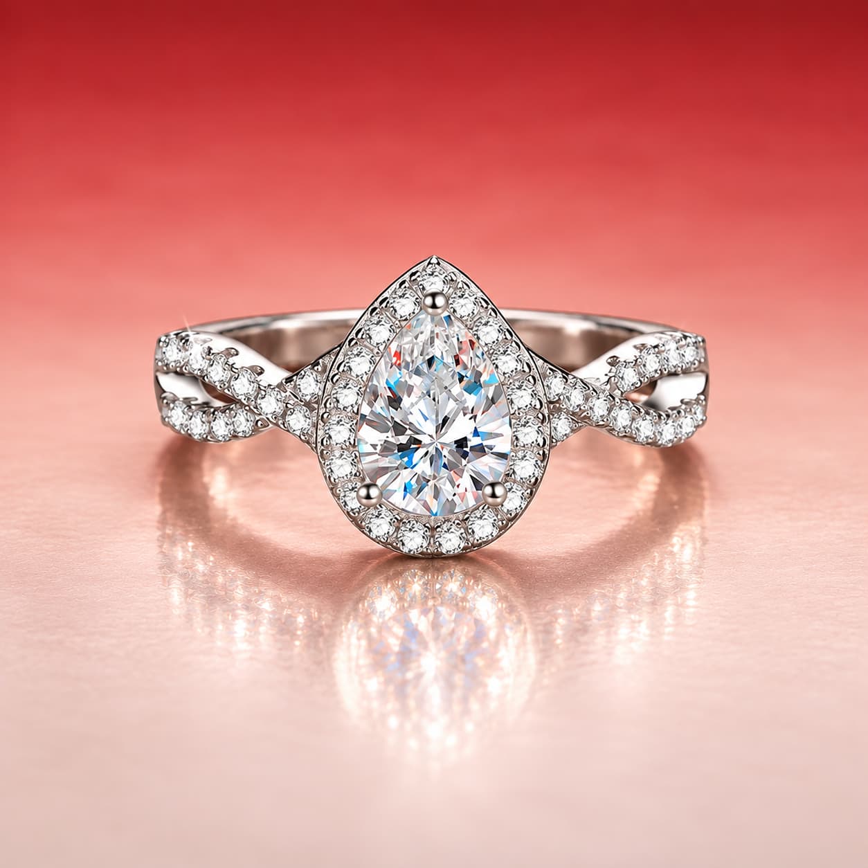 Pear-Cut Halo Ring — 925 Sterling Silver — image 1