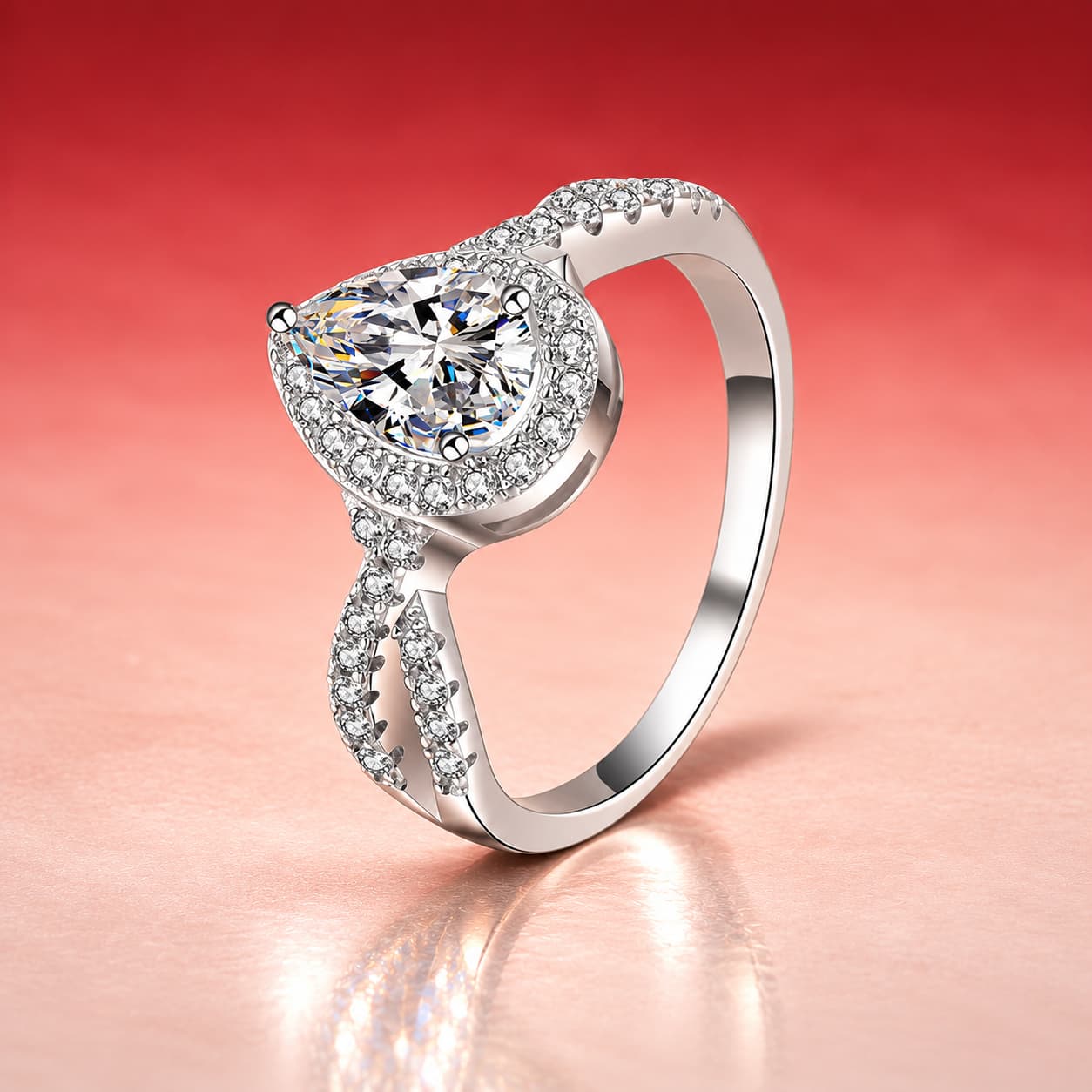 Pear-Cut Halo Ring — 925 Sterling Silver — image 4