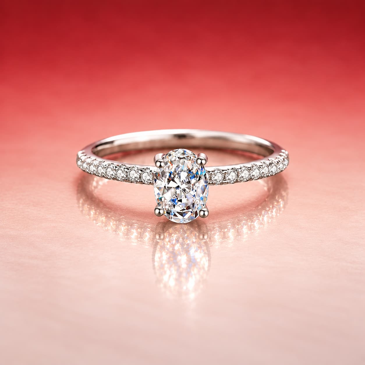 Oval Solitaire Pavé Shoulder Ring — 925 Sterling Silver — image 1