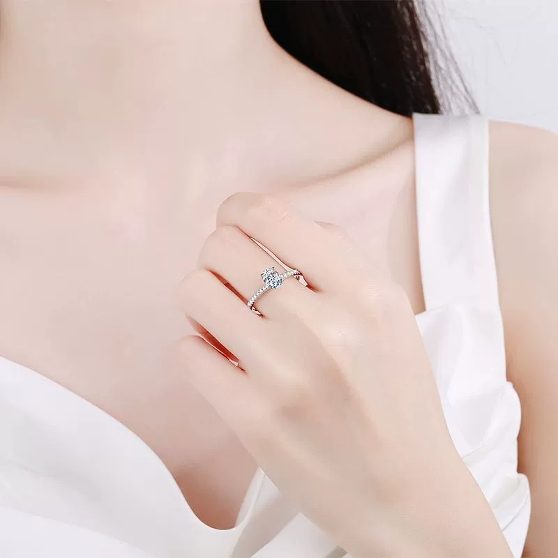 Oval Solitaire Pavé Shoulder Ring — 925 Sterling Silver — image 2
