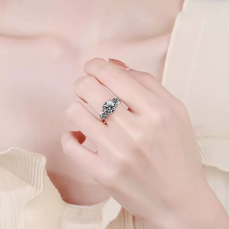 Round Three-Stone Ring — 925 Sterling Silver — image 2