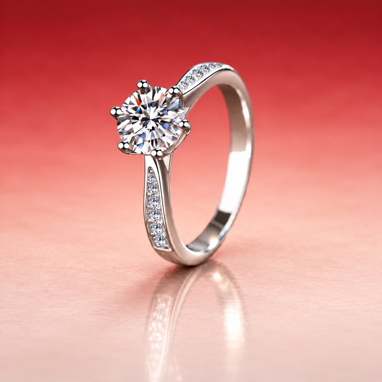 Luna Series · Pavé-Shoulder Six-Prong Solitaire Ring — Sterling Silver — image 1