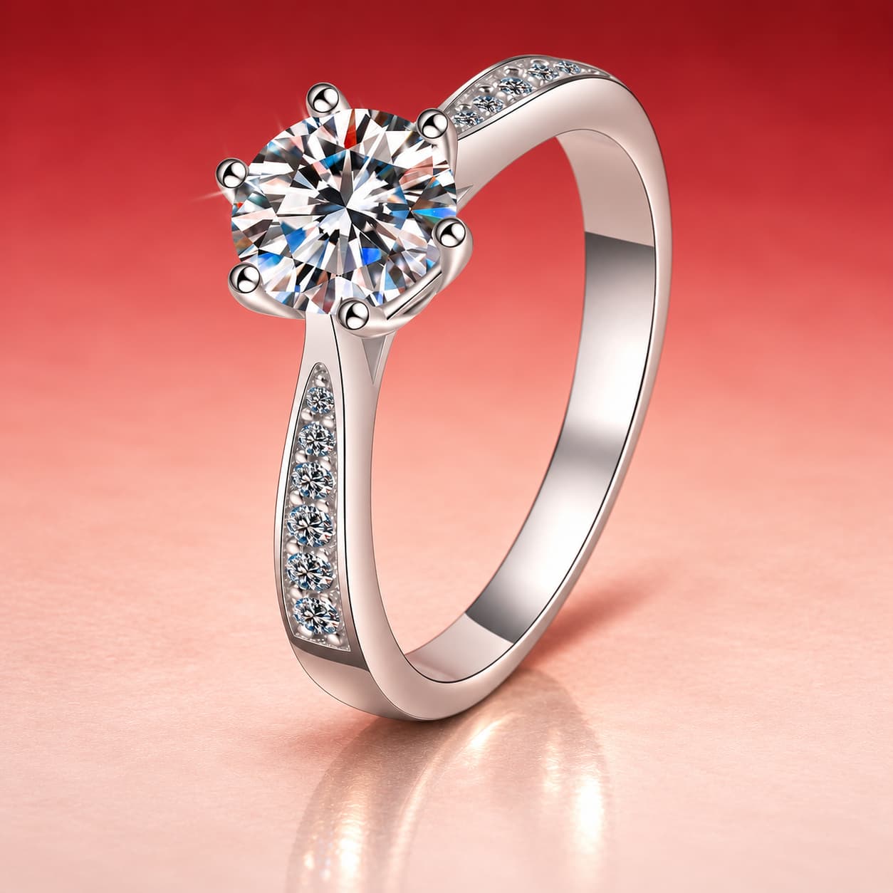 Luna Series · Pavé-Shoulder Six-Prong Solitaire Ring — Sterling Silver — image 4