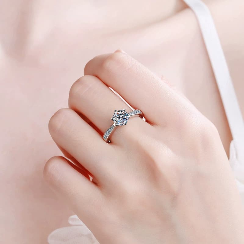 Luna Series · Pavé-Shoulder Six-Prong Solitaire Ring — Sterling Silver — image 2