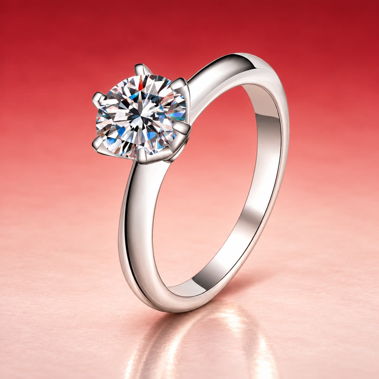 Luna Series · Polished-Band Six-Prong Solitaire Ring — Sterling Silver — image 4