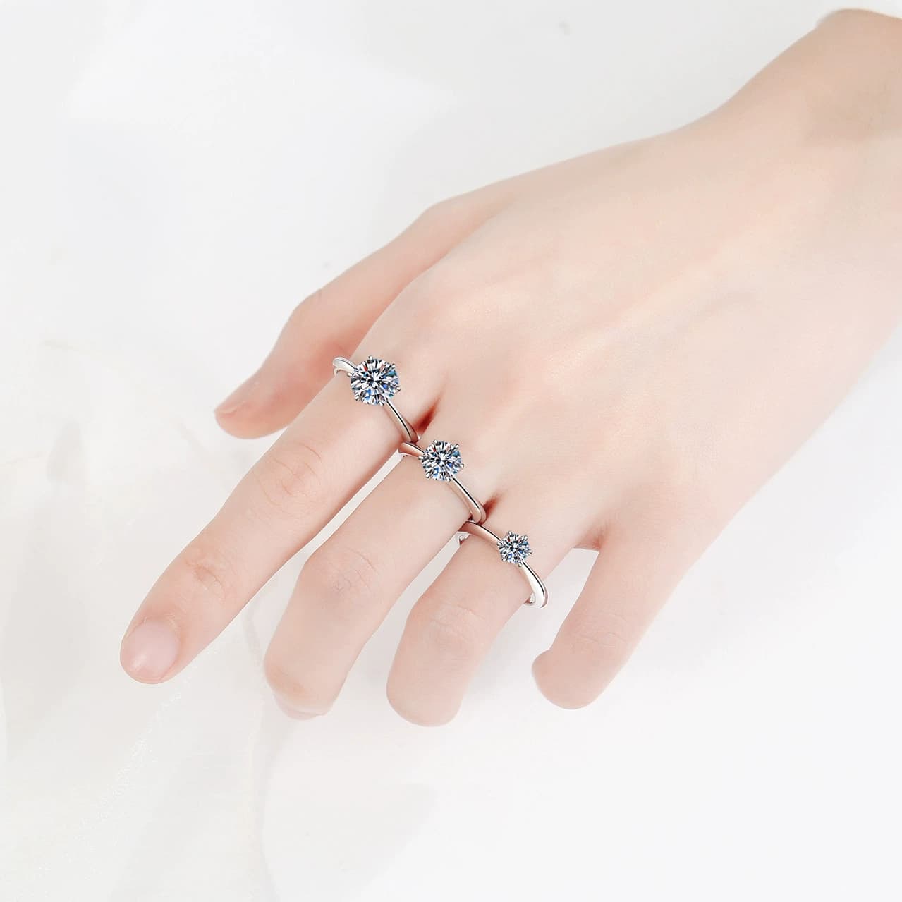 Luna Series · Polished-Band Six-Prong Solitaire Ring — Sterling Silver — image 2