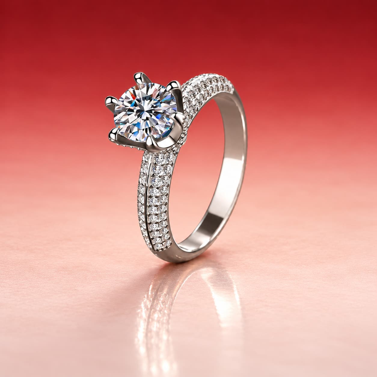 Pavé Shoulder Solitaire Ring — 925 Sterling Silver — image 1