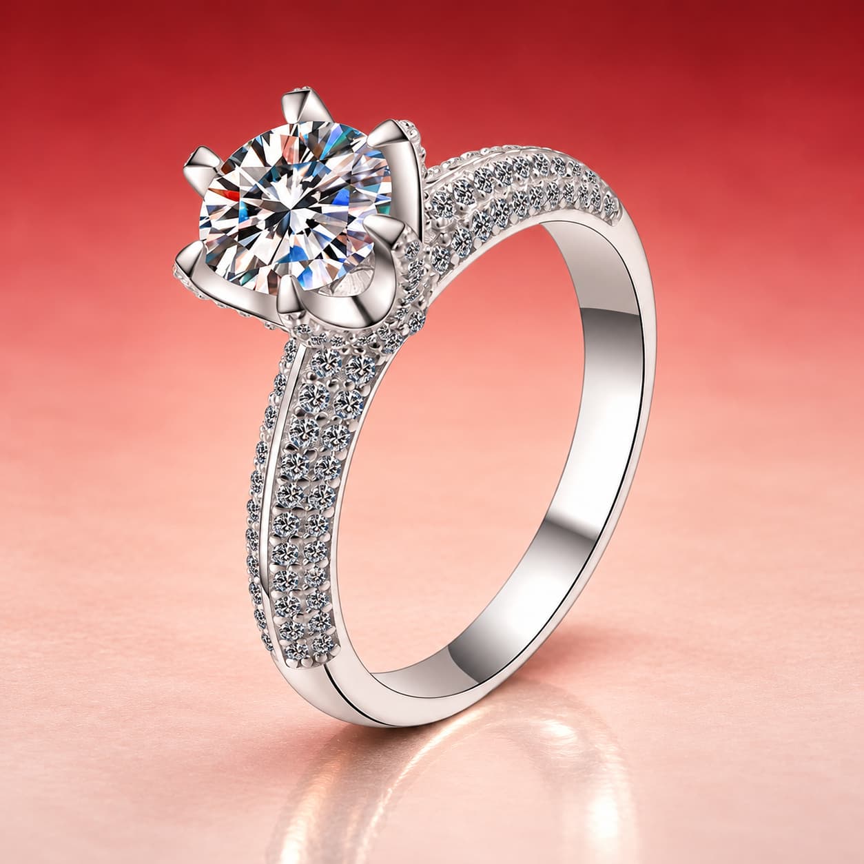 Pavé Shoulder Solitaire Ring — 925 Sterling Silver — image 4