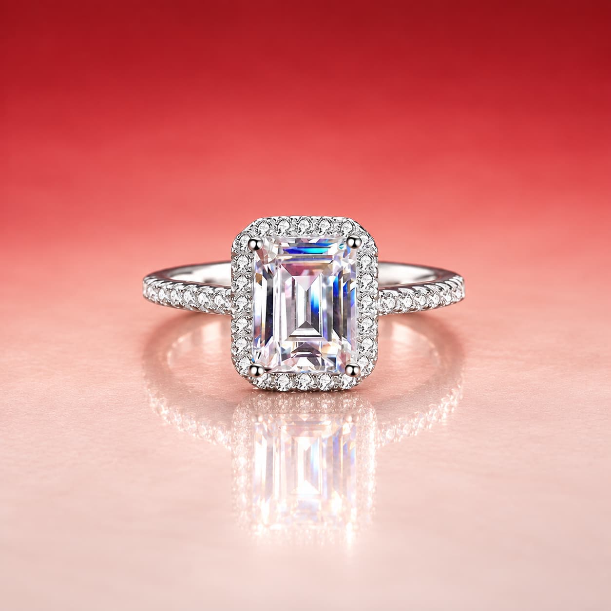 Emerald-Cut Halo Ring — 925 Sterling Silver — image 1