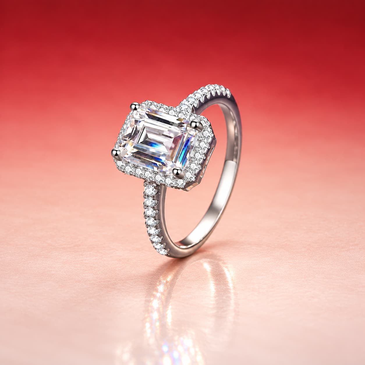 Emerald-Cut Halo Ring — 925 Sterling Silver — image 3